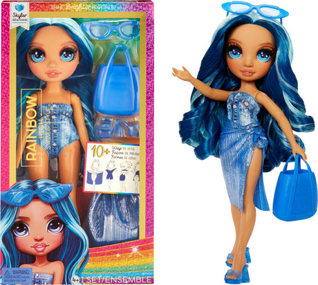 Regenbogenfarbene Modepuppe im Schwimmstil – 28 cm – Skyler (blau)