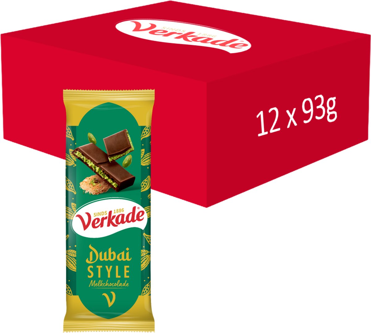 Verkade chocoladereep melkchocolade - dubai style - 12 x 93 gram