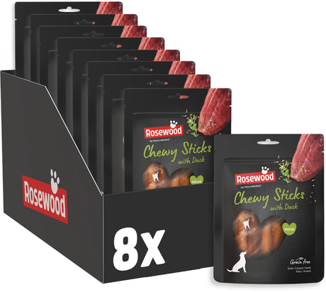 Rosewood Kausticks Ente mittel – Hundesnack – Kausticks mit Enten- und Rinderhaut – getreidefrei – 8 x 100 g