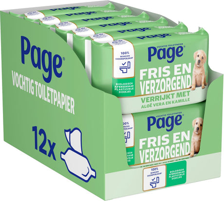 Page ® feuchtes Toilettenpapier – frisch und pflegend (Aloe Vera) – mit Aloe Vera und Kamille – 456 Blatt – 12 x 38 Stück