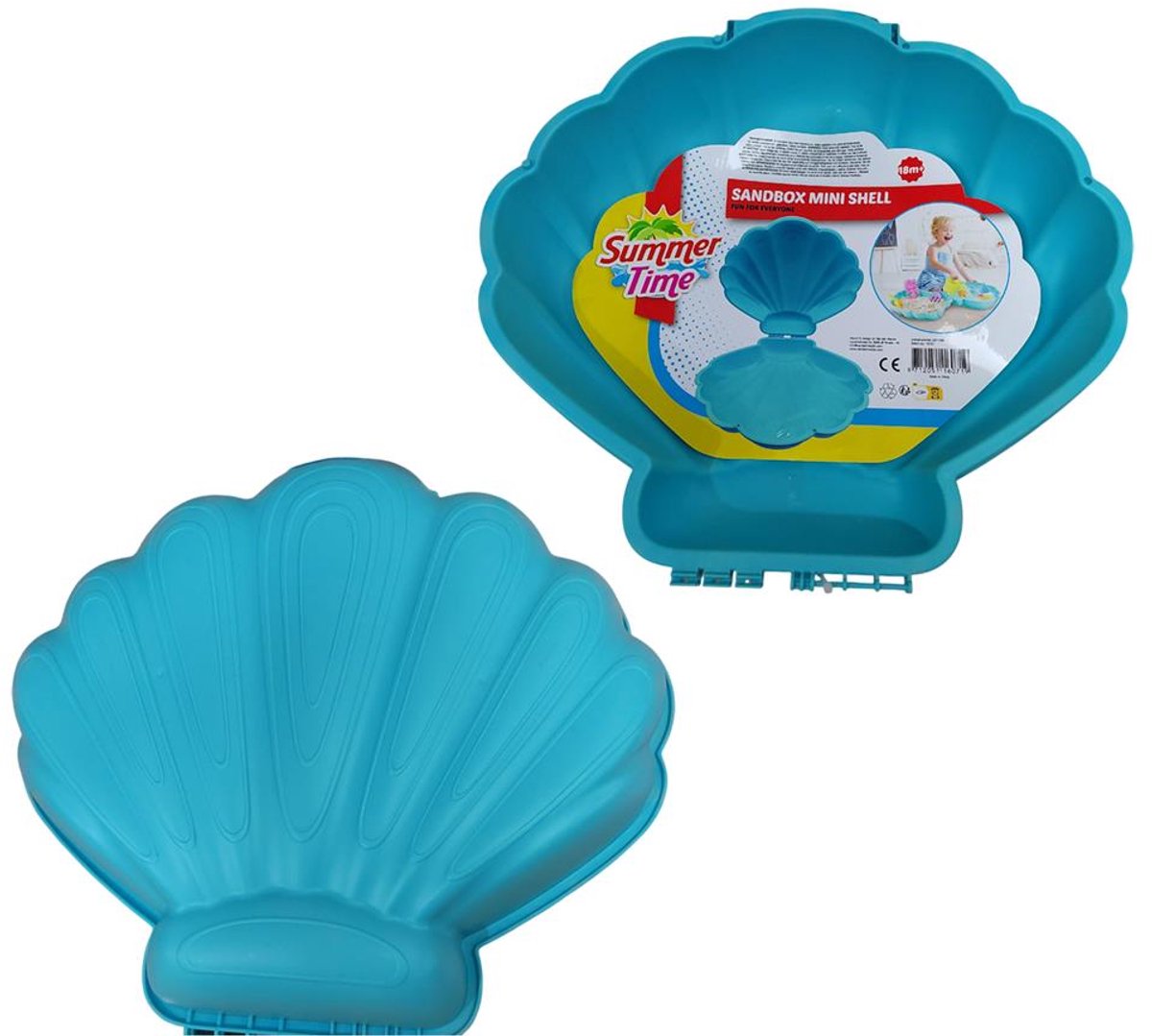 Summertime mini schelp blauw 45x43x16 cm met deksel - zandbak schelp - zand speelgoed - water speelgoed