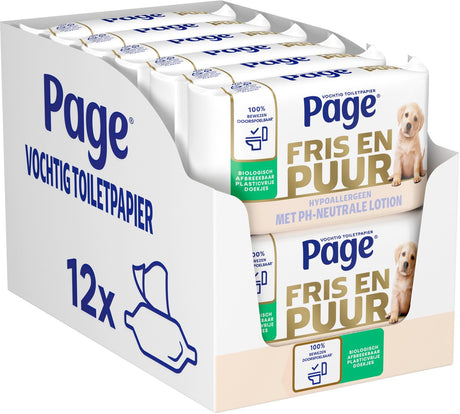Page ® feuchtes Toilettenpapier – frisch und rein (rein) – hypoallergen – 456 Blatt – 12 x 38 Stück – Vorteilspack