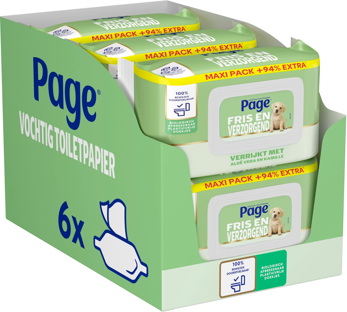 Page® Feuchtes Toilettenpapier – frisch und pflegend (Aloe Vera) Maxi – mit Aloe Vera und Kamille – 444 Blatt – 6 x 74 Stück