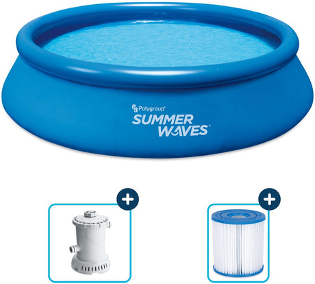 Sommerwellen aufblasbarer Pool rund – ⌀366 x 76 cm – Schwimmbäder – inklusive Filterpumpe – Poolpumpe – Filterkartusche