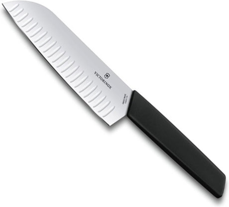 Victorinox Schweizer modernes Santokumesser 17 cm – Grübchen – Schwarz