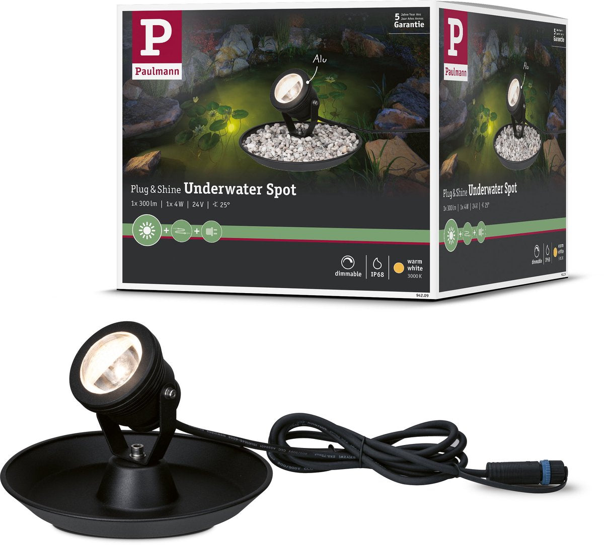 Paulmann Plug Shine LED Spot Teichlampe separater Spot IP68 3000K 4W schwarz