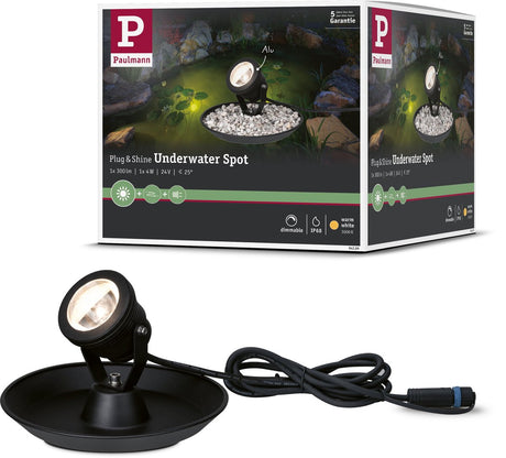 Paulmann Plug Shine LED Spot Teichlampe separater Spot IP68 3000K 4W schwarz