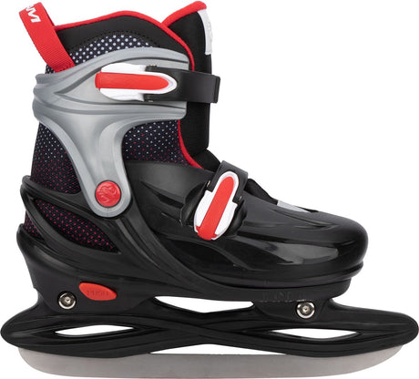 Nijdam Eishockey-Schlittschuhe – Hardboot – verstellbar – Rink Raptor – Schwarz Rot – Größe 29–32