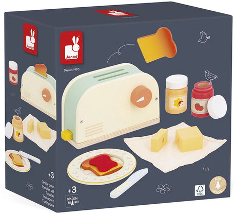Janod – glänzende Oma – Toaster mit 10 Zubehörteilen