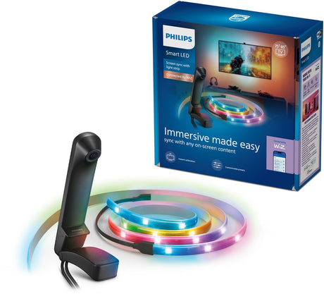 Philips smart lighting - screen sync kit - rgbic led-strip - voor 75 -85 tv's - gekleurd en instelbaar wit licht - dimbaar - automatische kalibratie - entertainment starterkit - werkt met de wiz app - wifi