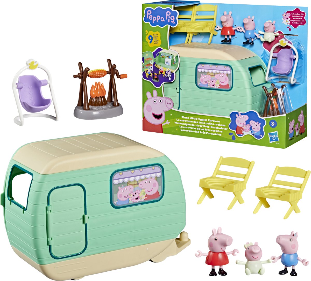 Peppa pig drie kleine biggetjes caravan - 9dlg.
