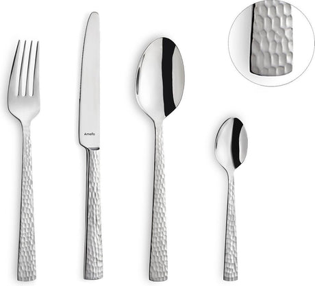 Amefa felicity – 24-delige bestekset – 6 personen – zilver – hammered – 18 0 chroomstaal – cadeauverpakking