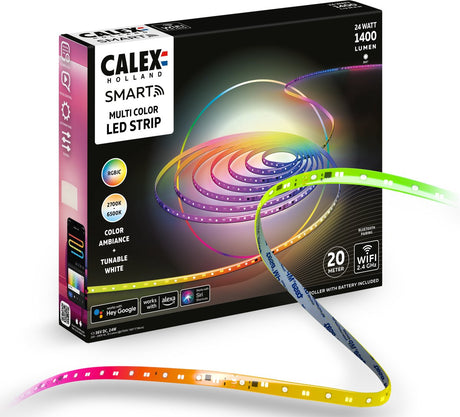 Calex Smart LED Strip – 20 m, RGBIC+CCTIC, WiFi steuerbar, Musiksynchronisation, Innenbereich, 1400 Lumen, Smart Light Strip, Smart Lighting