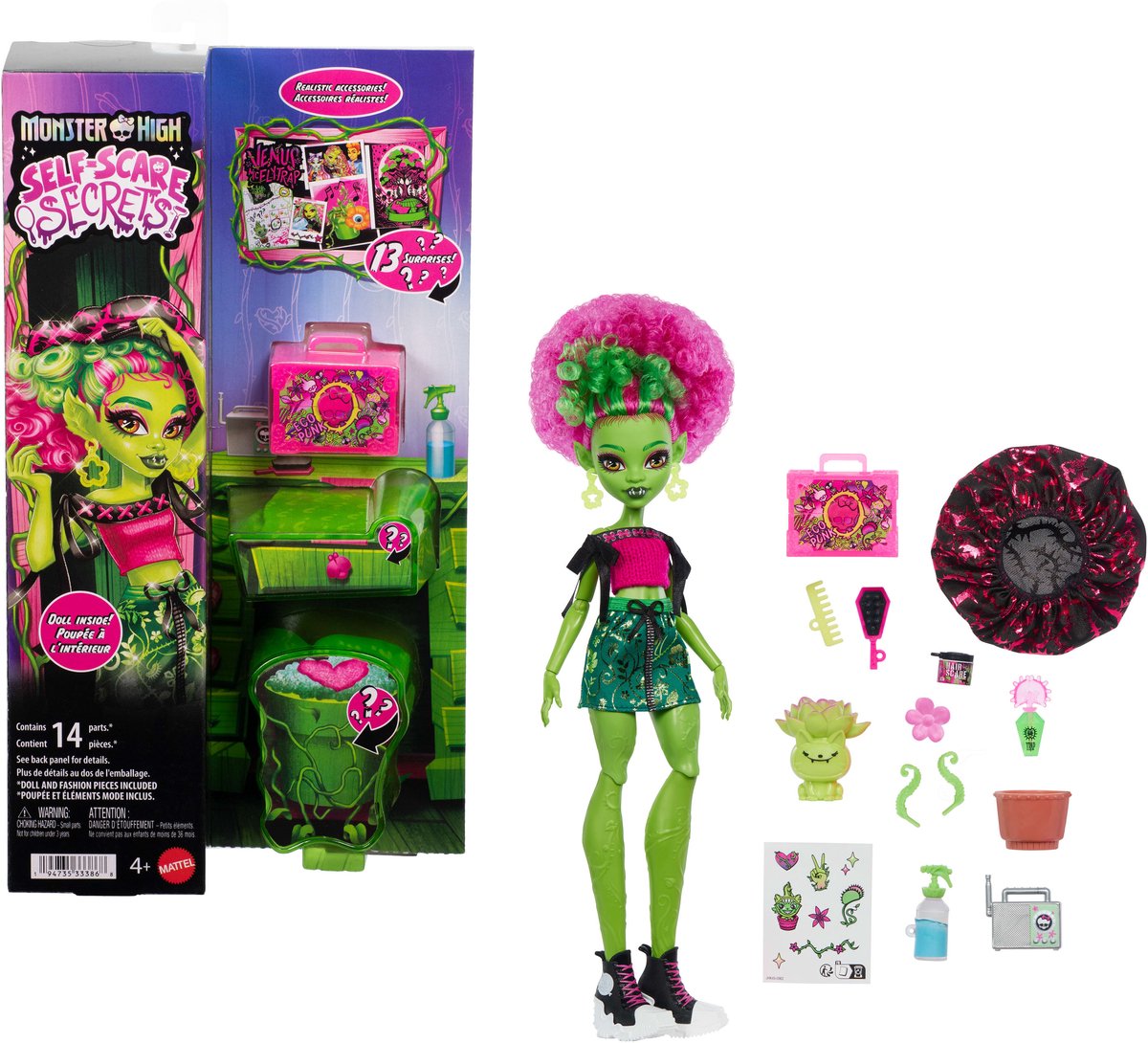 Monster High Self-Scare Secrets – Venus McFlytrap Modepuppe mit 13 realistischen Accessoires