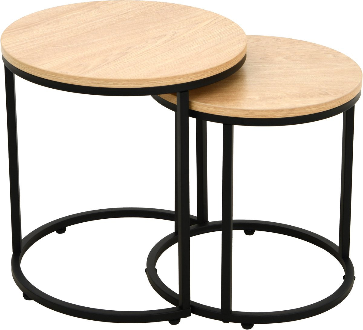 Mano Freizeit-Beistelltisch-Set 2-teilig – rund – Eichenoptik schwarzes Metall – Satztische – ø40 und ø35 cm