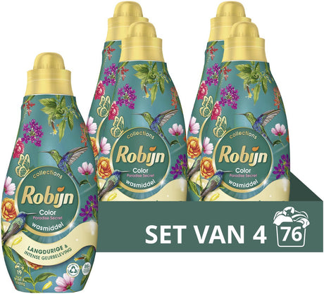 Robijn - vloeibaar wasmiddel - klein krachtig - paradise secret - 4 flessen - 76 wasbeurten - voordeelverpakking