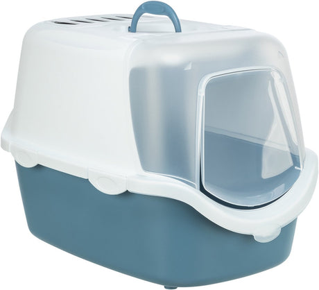 Trixie Katzentoilette Vico oben offen mit Haube blau grau weiß - 56x40x40 cm