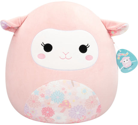 Jazwares Squishmallows – großer Plüsch (Lala – rosa Lamm mit Blumendruck auf Bauch und Ohren) – 40 cm Plüsch