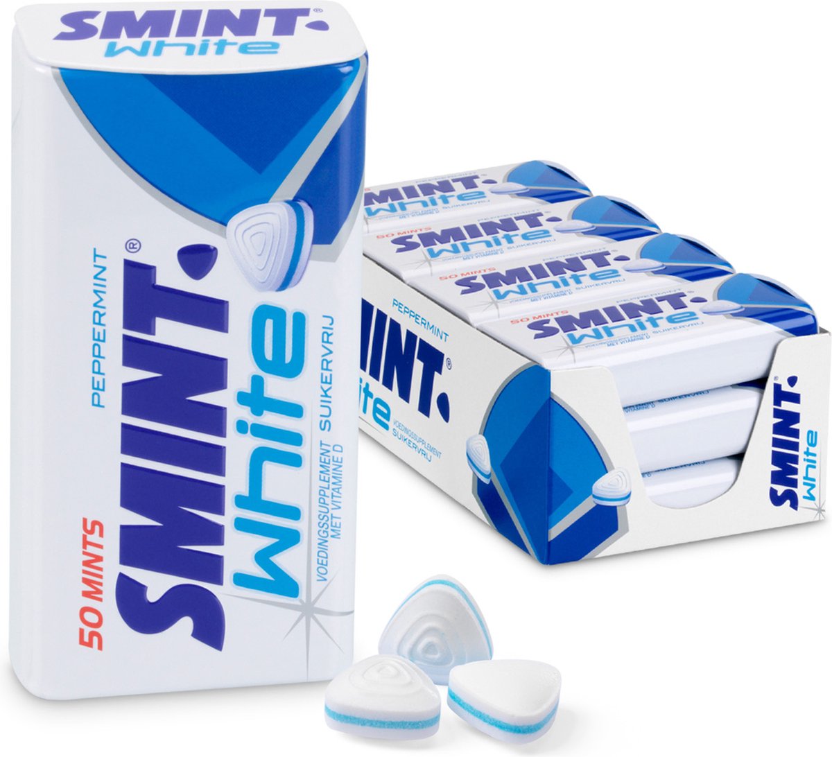 Smint weiße Pfefferminze – Frischmacher – zuckerfrei – Vitamin D – 1x12 Stück