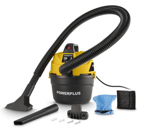 Powerplus Elektro-Staubsauger Nass-Trocken Powx318 – 750 W Staubsauger Arbeitsplatz, Haus, Garten, Auto – 4 l Tank – mit 2 Akkus.