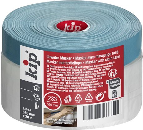 Kip - weefsel masker - blauw - 550mmx20m - textieltape met milieuvriendelijke pe-folie voor snel afplakken in één handeling - statisch hechtend, uv-bestendig en temperatuurbestendig tot 30°c