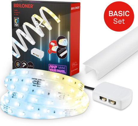 Briloner Pimp Your Panel – LED-Streifen-Starter-Set 2,6 m – 8020294 – CCT-Basis-Set – Pimp Your Panel – Treiber – Fernbedienung – selbstklebend – 262,5 x 1 cm