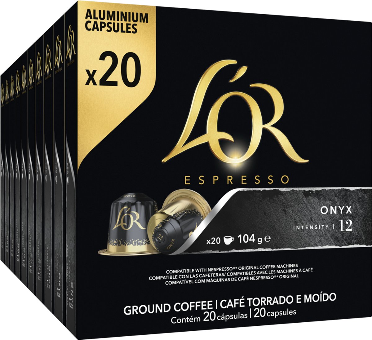 L'or Espresso Onyx Kaffeetassen Vorteilspackung – 10 x 20 Kapseln