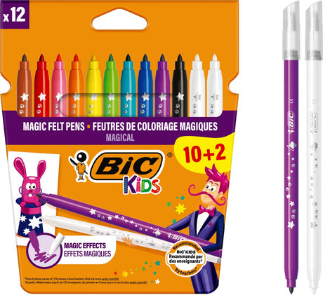Bic Kids Magic – Filzstifte mit löschbarer Tinte – Marker für Kinder – Farbmarker mit mittlerer Spitze – 12 Stück
