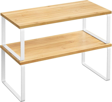 Merkloos sans marque kruidenrek, set van 2 keukenorganizers, keukenplank, kastorganizer, keuken, uitbreidbaar, kleine plank, stapelbaar, materiaal van metaal en hout, wolkwit natuurbeige