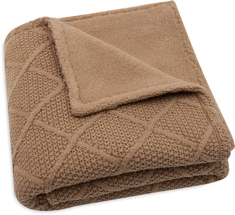 Jollein - deken wieg 75x100cm - wiegdeken, wiegdekentje, dekentje baby - check knit biscuit teddy fleece