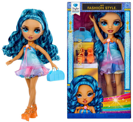 Rainbow high my fashion style skyler, modepop van 28 cm met blauwe statementoutfit, stijlvolle handtas, geweldig speelgoed of cadeau voor meisjes, kinderen in de leeftijd van 4-12 jaar