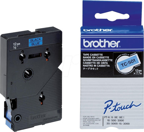 Brother tc-501 – 12 mm – Schwarz auf Blau für pt-8e pt-2000 pt-3000 pt-5000