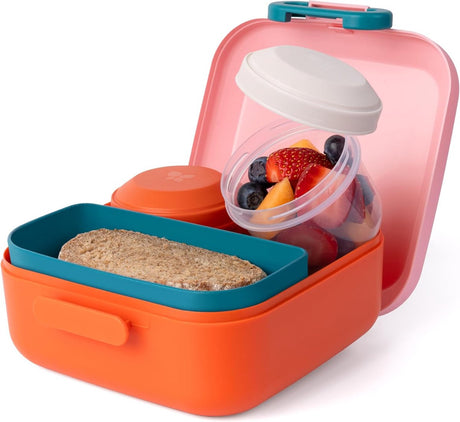 Amuse Rikko Poppy Flamingo Bento-Lunchbox – 550 ml + 2 x 185 ml – Lunchbox für Kinder mit 3 Fächern – BPA-freie Bento-Box – Lunchbox mit auslaufsicheren Snackboxen