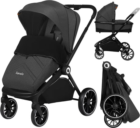 Lionelo Mika 2in1 Kinderwagen – Kinderwagen-Babywanne – wendbarer Sitz – kompakt zusammenklappbar mit Sitz – XXL wasserdichtes Verdeck UPF50+ – verstellbare Rückenlehne, Fußstütze – PU-Räder mit Federung – inklusive Zubehör-Set bis 22 kg