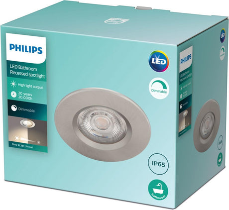 Philips led philips dive badkamerinbouwspot - 1-lichts - nikkel