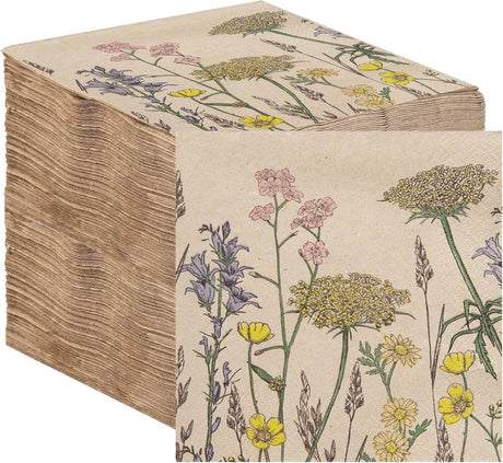 Talking tables table kind papieren servetten 100 stuks – gerecycled kraft ongebleekt – lente wildbloemen design – 2-laags 33 cm – wegwerp servetten voor bruiloft, feest dagelijks gebruik – recyclebaar – gemaakt in eu