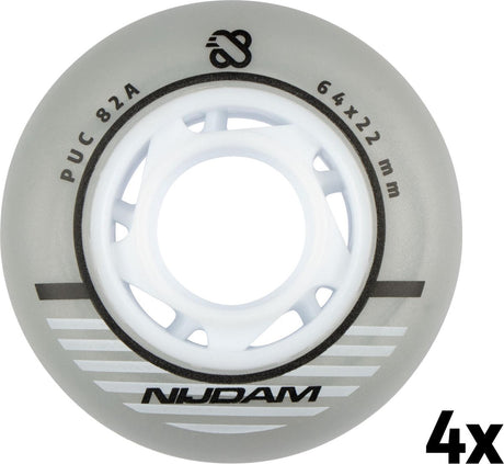 Nijdam inline skate wielen set - 64x24 mm - 4st - zilver wit