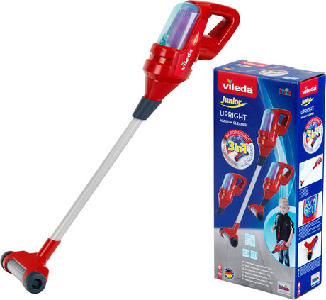 Klein Toys Vileda Handstaubsauger 3in1 - inkl. Wirbelfunktion, sanftes Rollen und extra Handdüse - 15x15x71,5 cm - rot