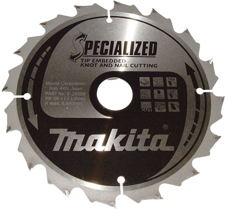 Zubehör für Makita-Kreissägeblätter für Holz | spezialisiert | ø 190 mm Achsloch 30 mm 16 Zähne – B-33059