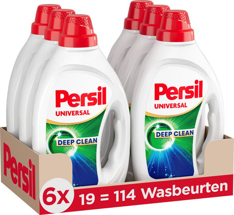 Persil Flüssigwaschmittel – Gel Universal – für alle Wäschefarben – 6 x 19 = 114 Waschgänge – Vorteilspack