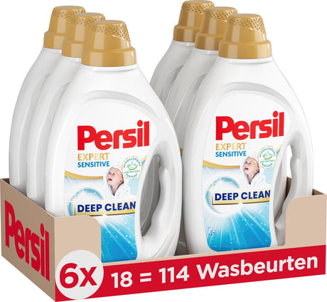 Persil Flüssigwaschmittel – Sensitiv-Gel – alle Wäschefarben – allergikerfreundlich – hypoallergenes Parfüm – Vorteilspack – 6x 18 = 108 Wäschen