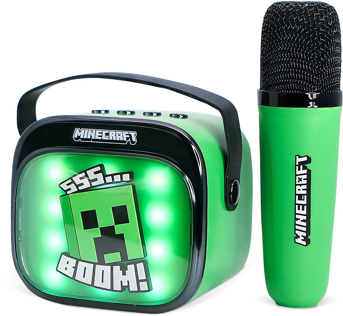 Otl Technologies Minecraft – Karaoke-Set für Kinder – kabelloses Mikrofon und Lautsprecher – mit Lichteffekten – Sprachverzerrung