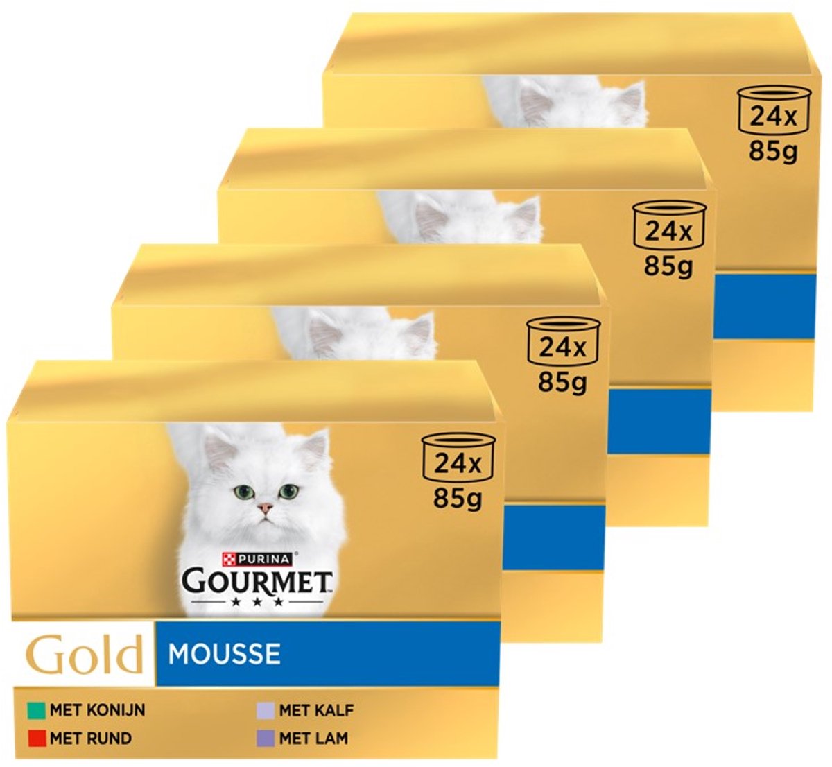 Gourmet Gold Mousse – Nassfutter für Katzen – Kaninchen, Rind, Kalb, Lamm – 24 x 85 g