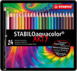 Stabilo aquacolor – Premium-Aquarell-Buntstifte – kunstvoll – Metalletui, 24 Farben
