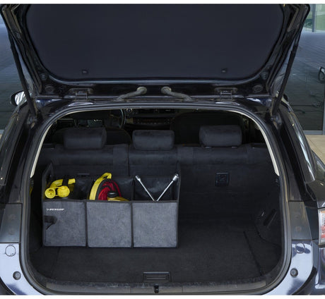 Dunlop car trunk organizer - kofferbak organizer met 3 vakken en 4 zijvakken - lichtgewicht en opvouwbaar - ruimt spullen overzichtelijk op - 58x35,5x33 cm - grijs