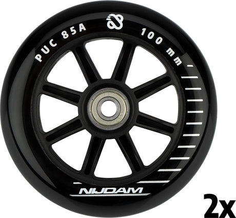 Nijdam Stunt-Scooter-Räder-Set – 100 x 24 mm – 2 Stück – komplett schwarz – schwarz, silber, weiß