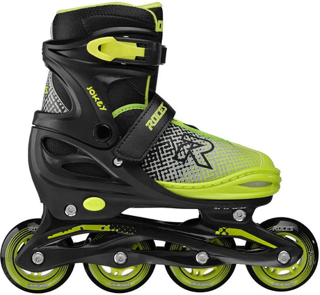 Roces Jokey X verstellbare Inline-Skates Jungen – Inline-Skates – Mitwachs-Skates – Schwarz Grün – Größe 34–37
