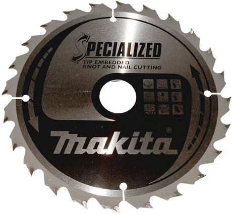 Zubehör für Makita-Kreissägeblätter für Holz | spezialisiert: Knotennagel | ø 190 mm Achsloch 30 mm 24 Zähne – B-33118