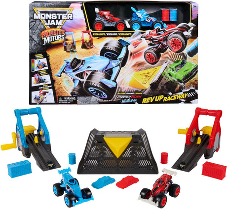 Monster jam 1:64 monster motors rev up raceway playset.
