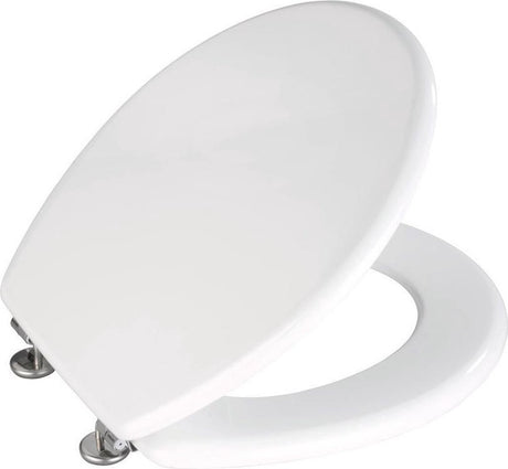 Wenko Toilettensitz Prima – Weißes MDF – FSC-Holz – Edelstahlscharniere – Toilettensitz – Toilettensitz – Weiß